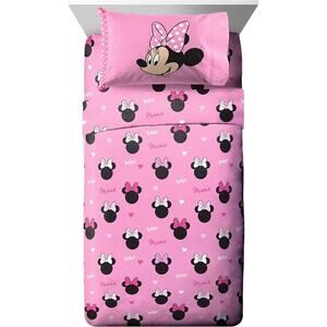 NEW Jay Franco Disney Minnie Mouse 3 Piece Twin Size Sheet Set Pink OPEN BOX